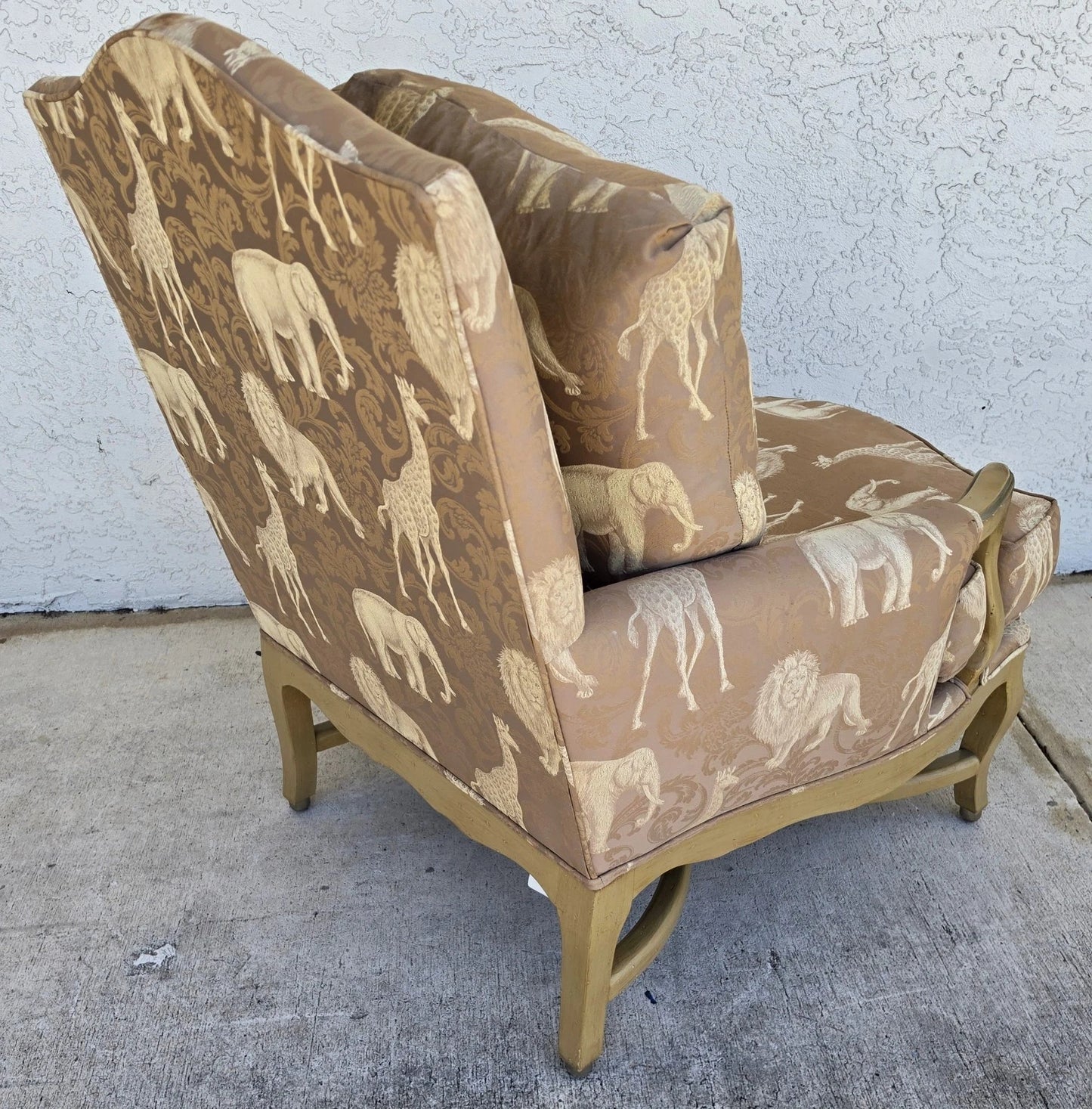 Safari Animals French Louis XV Bergère Armchair Lions Elephants Giraffes