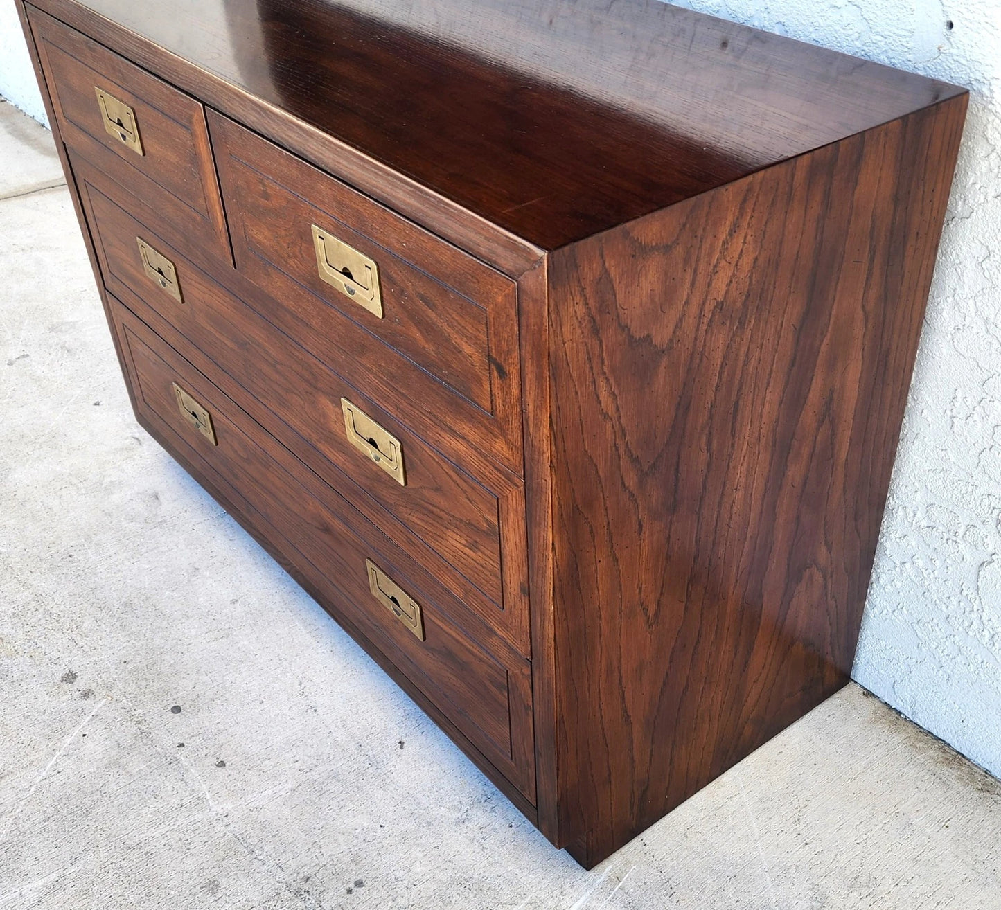 Henredon Chest Dresser Campaign Glass Top