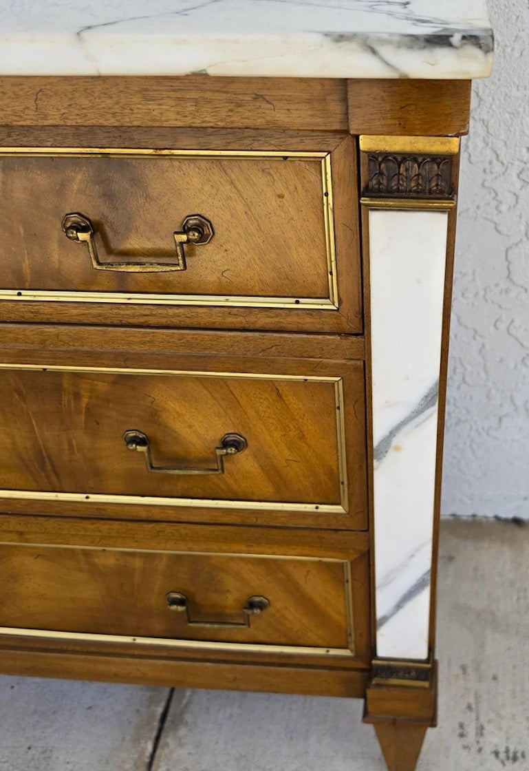 Mid Century Louis XVI Maison Jansen Style Marble Top Commode Dresser Sideboard