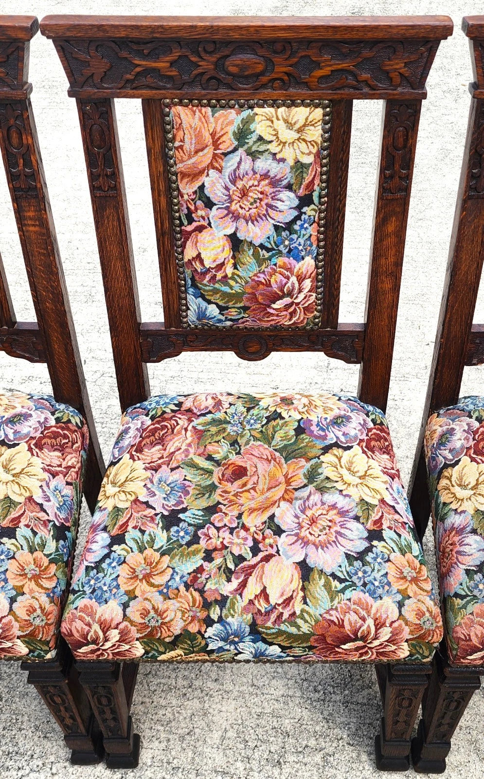 Antique English Oak Dining Chairs 1800s Set of 6