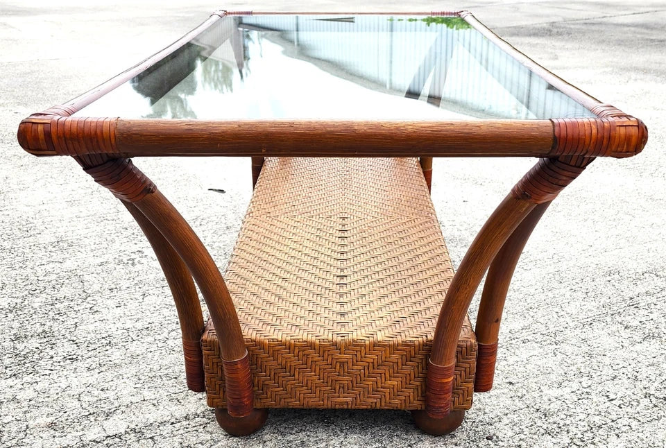 Vintage French Bamboo Wicker Coffee Table