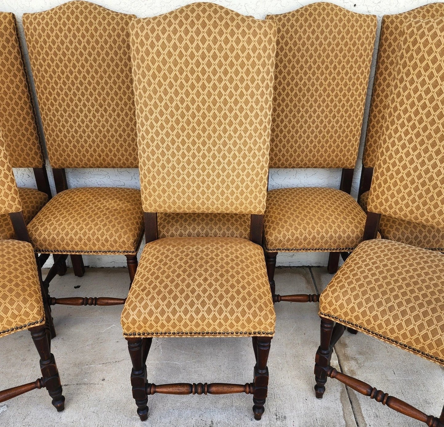 Antique English Dining Chairs High Back Set of 8