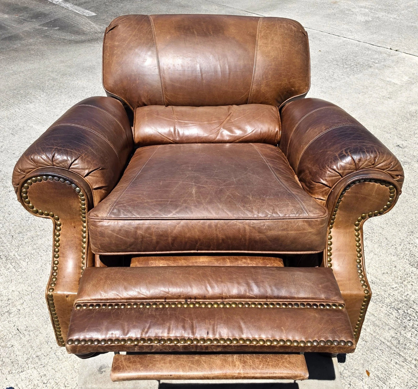 Vintage Barcalounger Saddle Leather Recliner with Continuous Lumbar Support