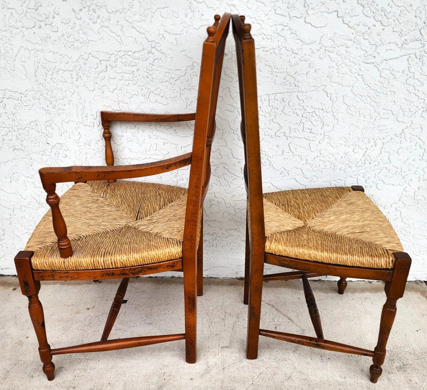 French Country Dining Chairs Rush Seats Wheat Backs with Cushions Set of 8