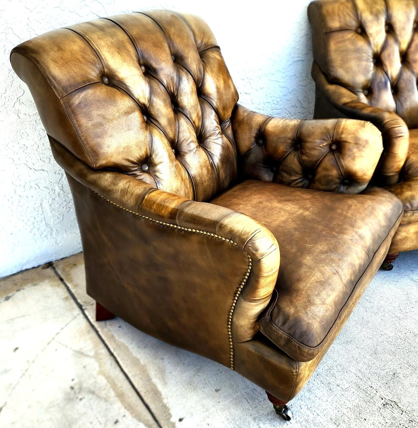 Top Grain Leather Club Chairs Pair