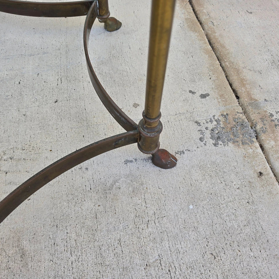 Vintage Labarge Side Tables Brass Glass Hoof Footed Octagonal Pair