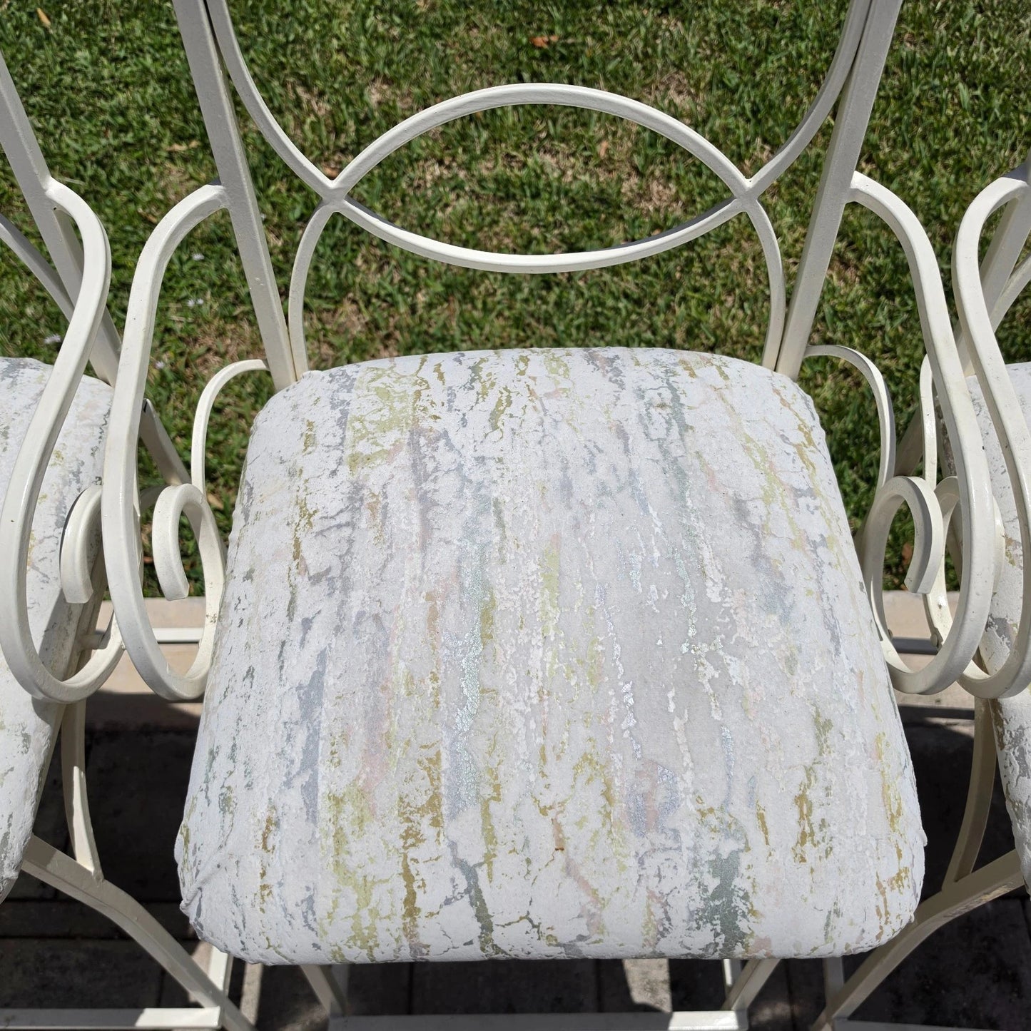 Set of 4 Vintage Coastal Palm Beach Regency Painted Metal Barstools.