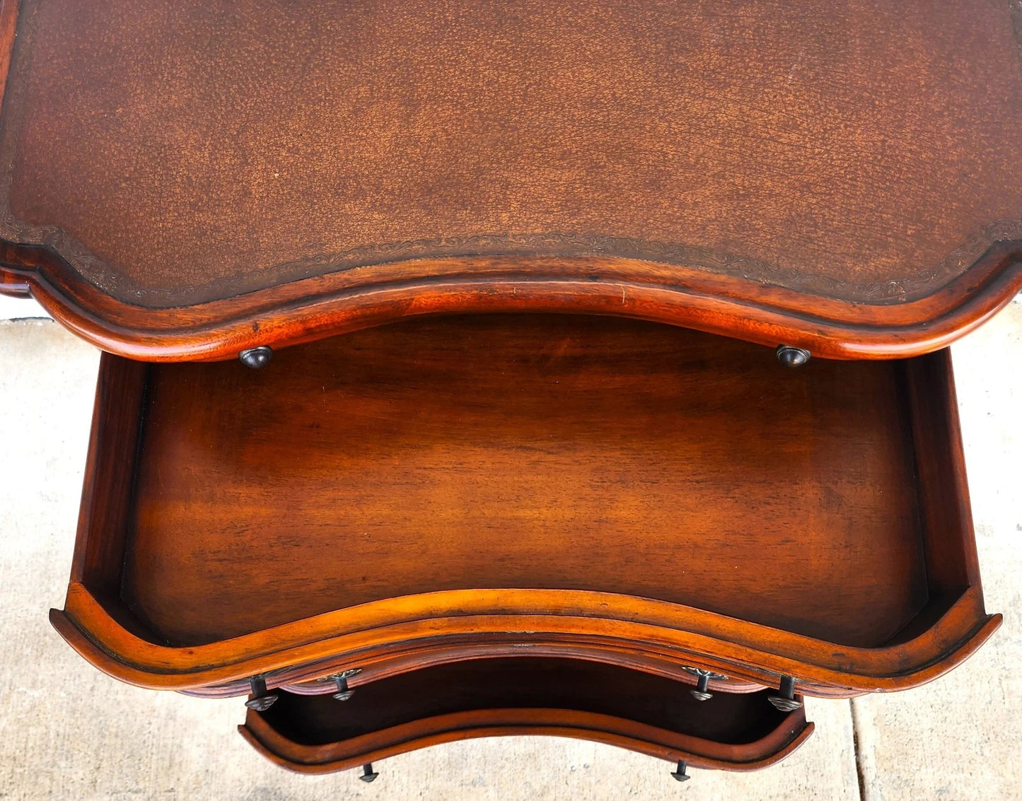 Theodore Alexander Leather Wrapped Serpentine Chest Hidden Pull Out Desk