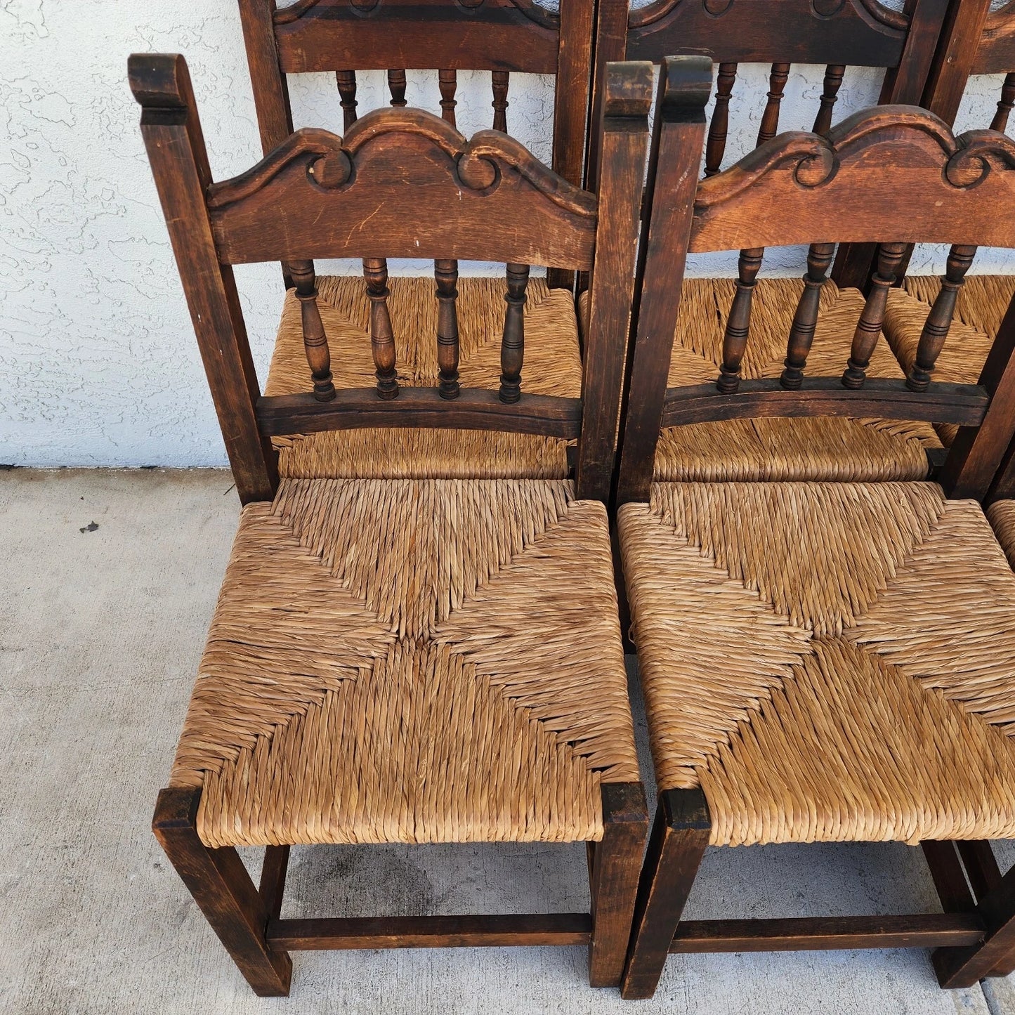 Vintage Rustic Lancashire Chairs Rush Seats