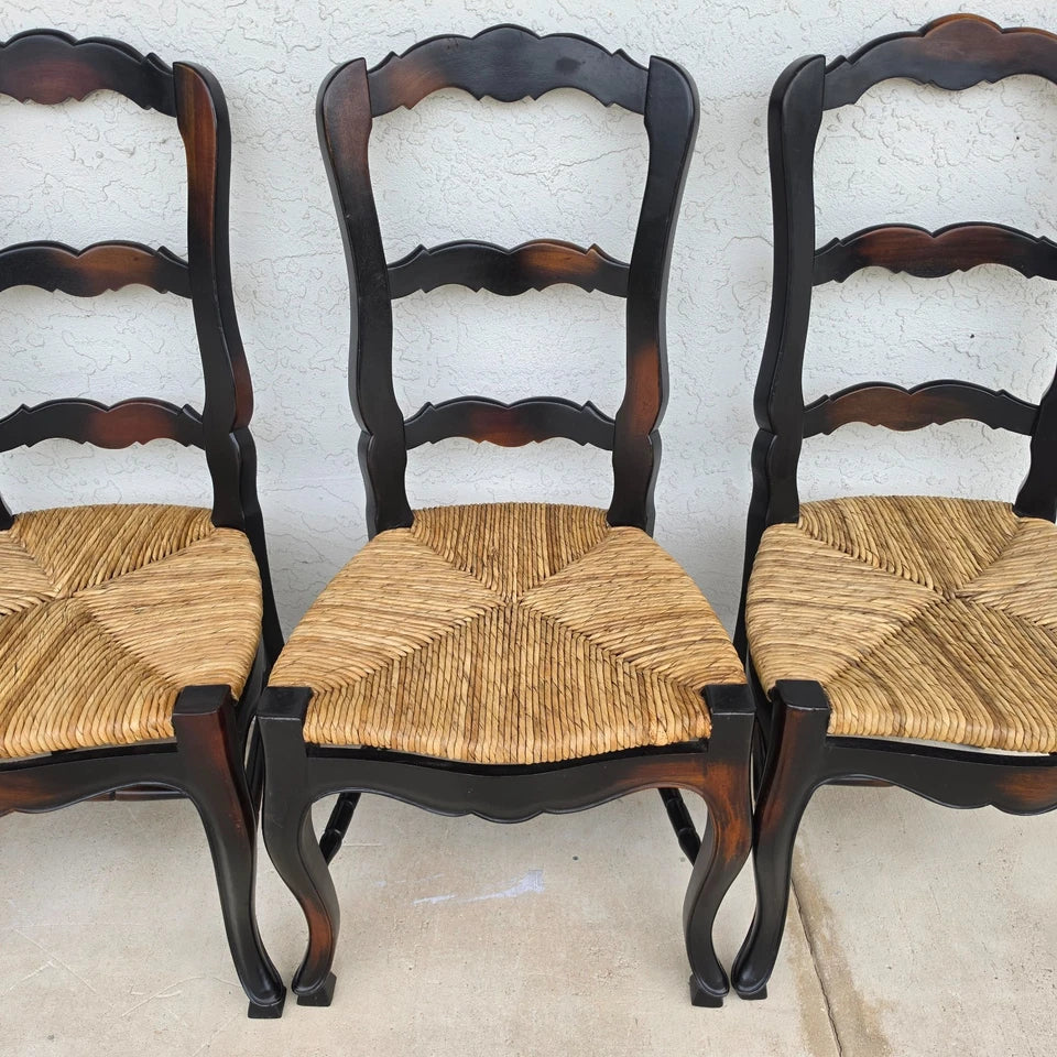 French Country Ladderback Rush Seat Dining Chairs Set of 4