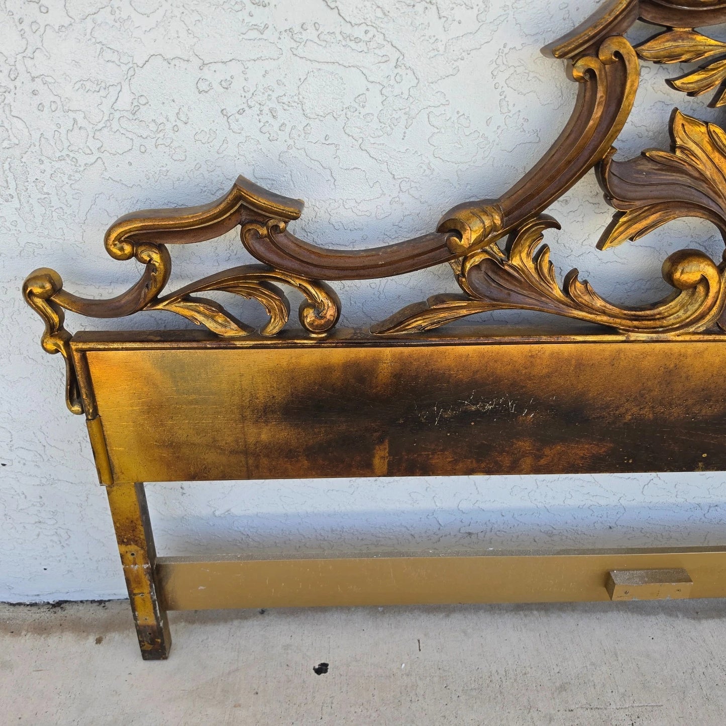 Mid Century French Rococo Louis XV Baroque Gold Gilt Metal King Headboard