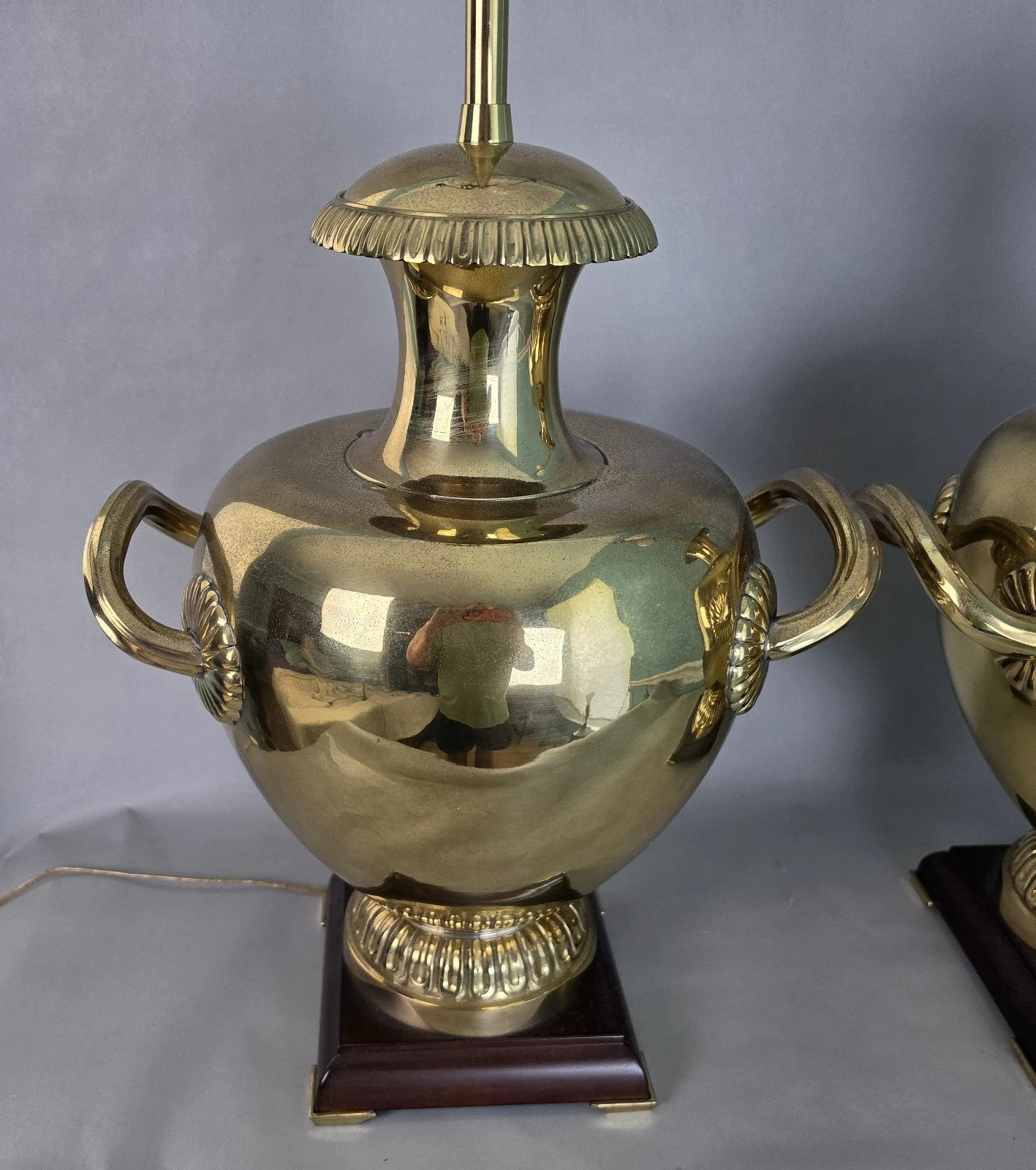 Vintage Marbro Polished Brass "Hydria" Table Lamps Dual Light A Pair