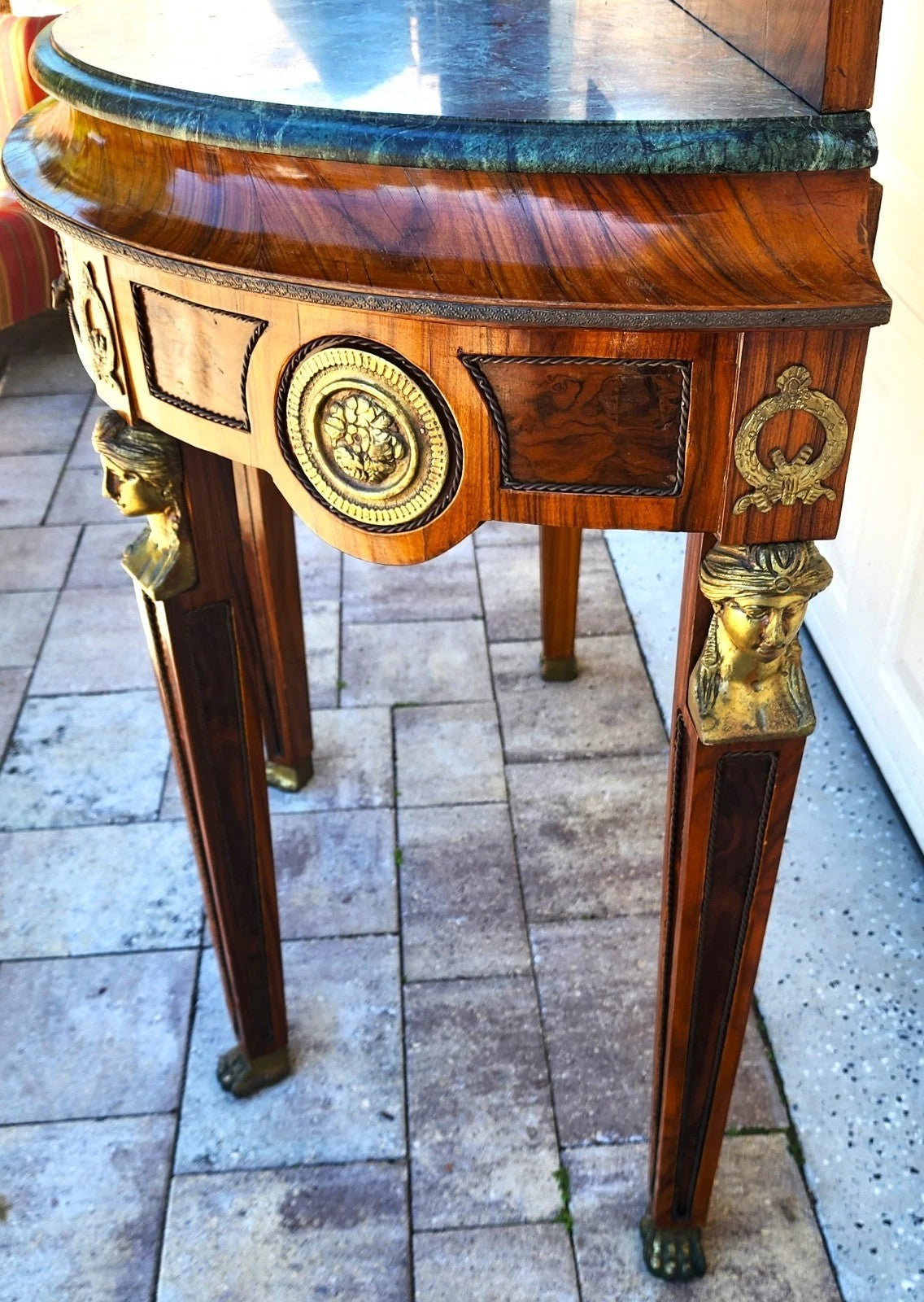 French Empire Style Console Marble Entry Table & Mirror
