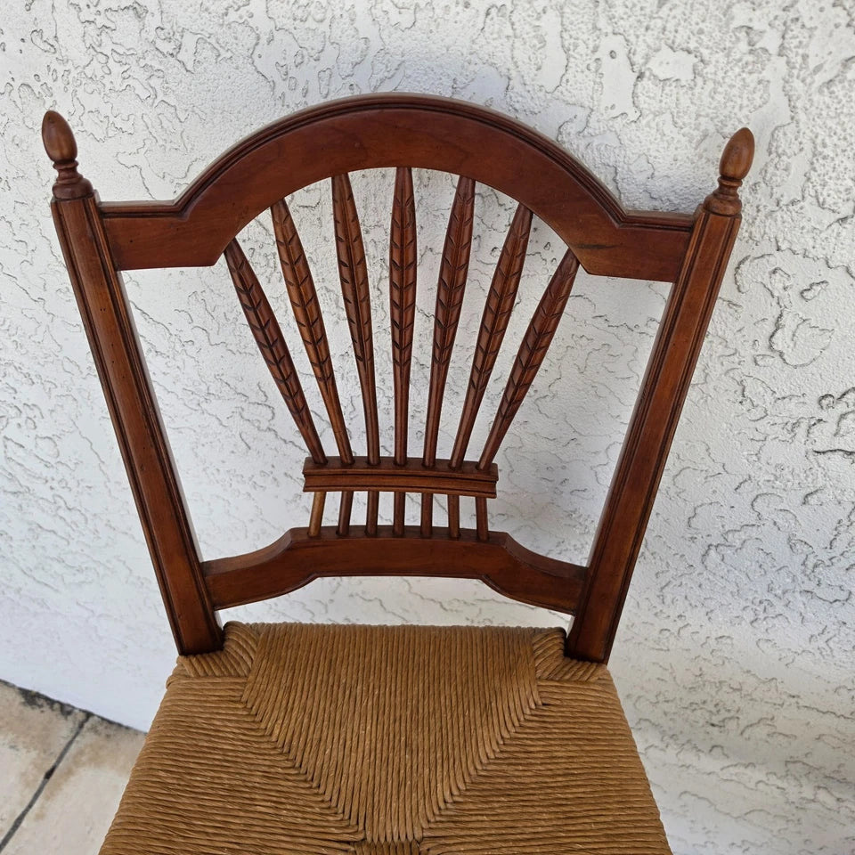 Ethan Allen Country French Wheat Sheaf Back Rush Seat Bar Stools Set of 2