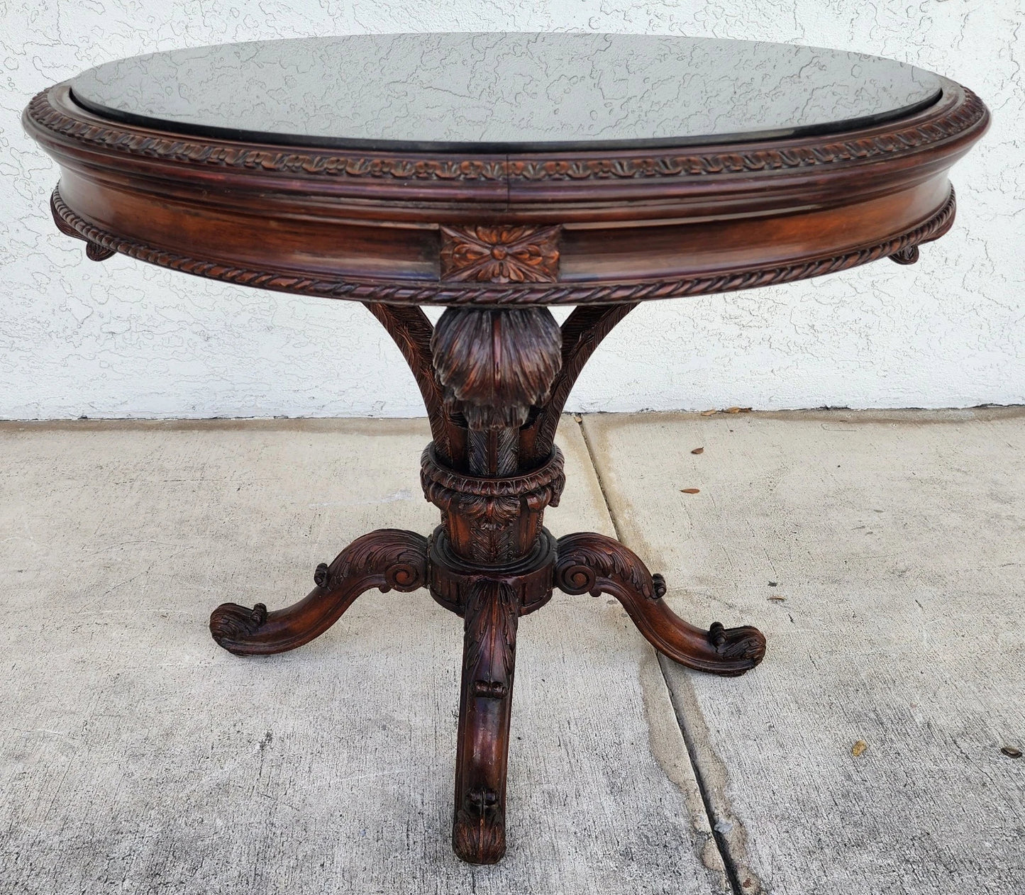 19th Century Empire Revival Center Table Carved Mahogany With Granite Top