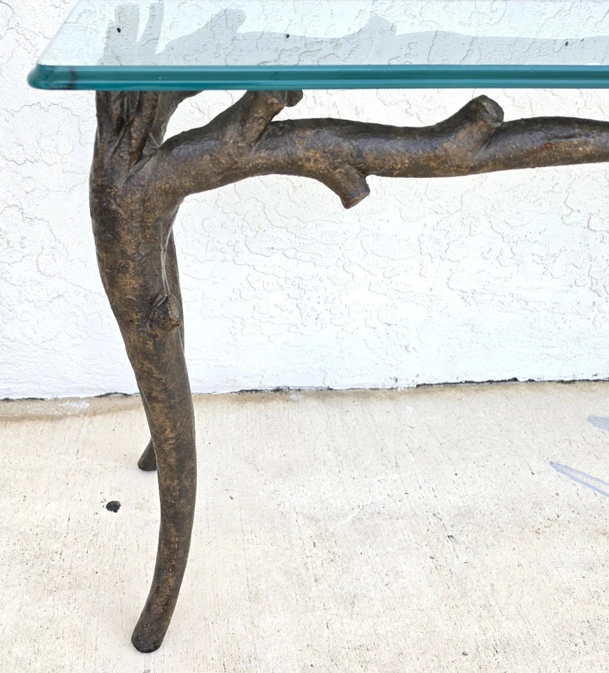 Patinated Bronze Faux Bois Branch Console Table Attributed to Carl Gillberg