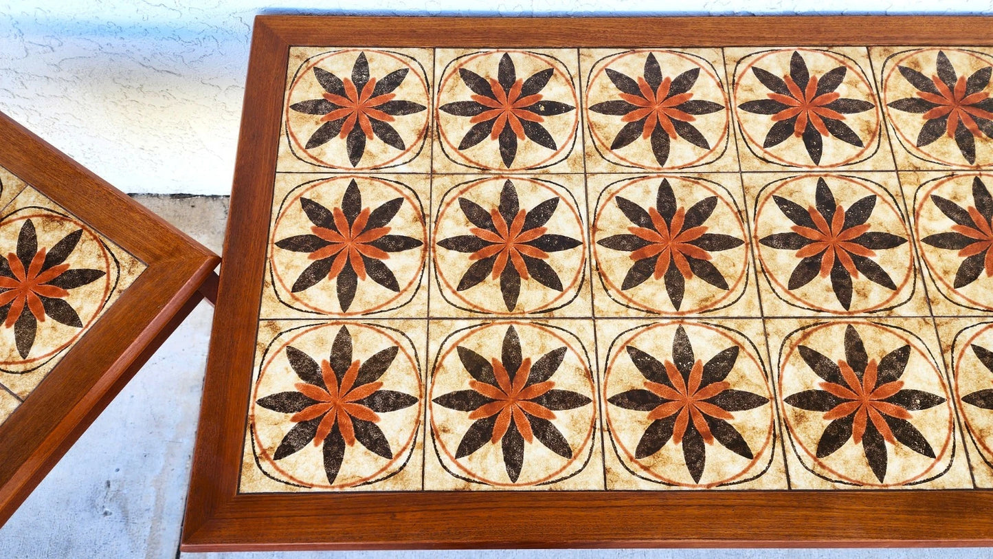 MCM Danish Teak & Tile Coffee & Side Tables 1960s Set of 3