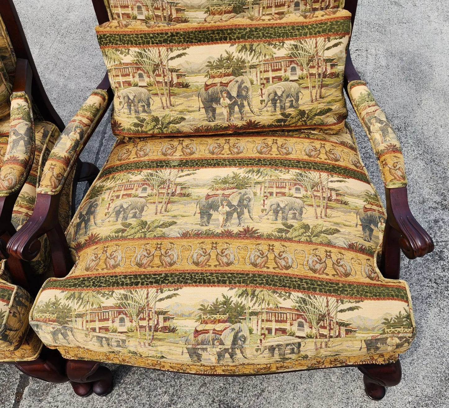 Lexington Armchairs Asian African Style Elephants Monkeys