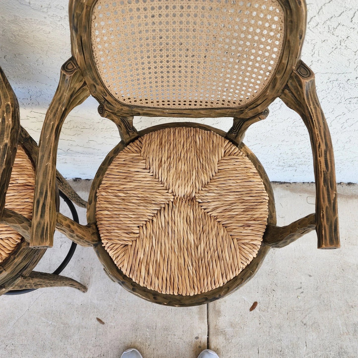 French Country Barstools Faux Bois Swivel Set of 3
