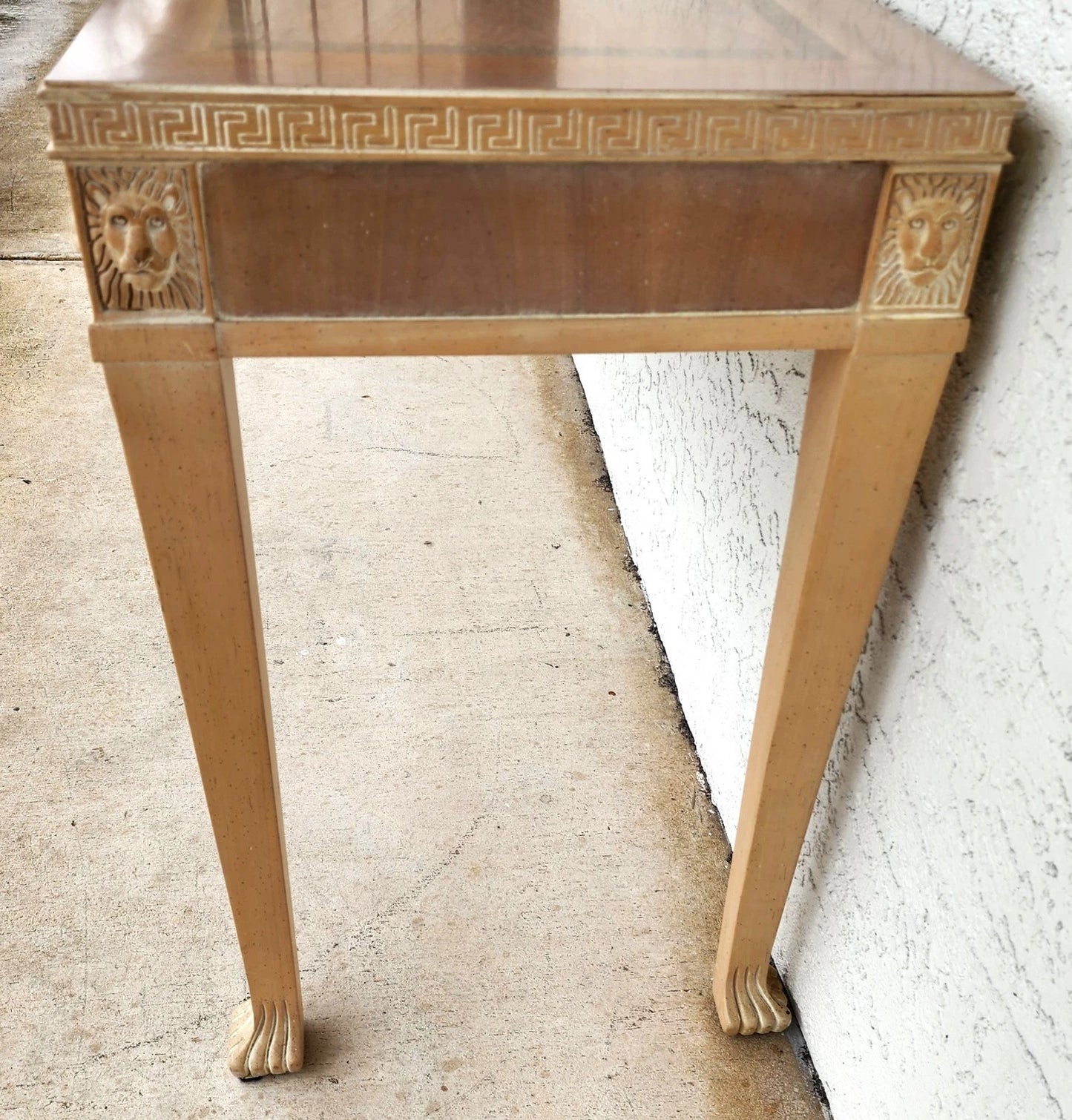 Italian Neoclassical Console Table Lion Heads Greek Key Vintage