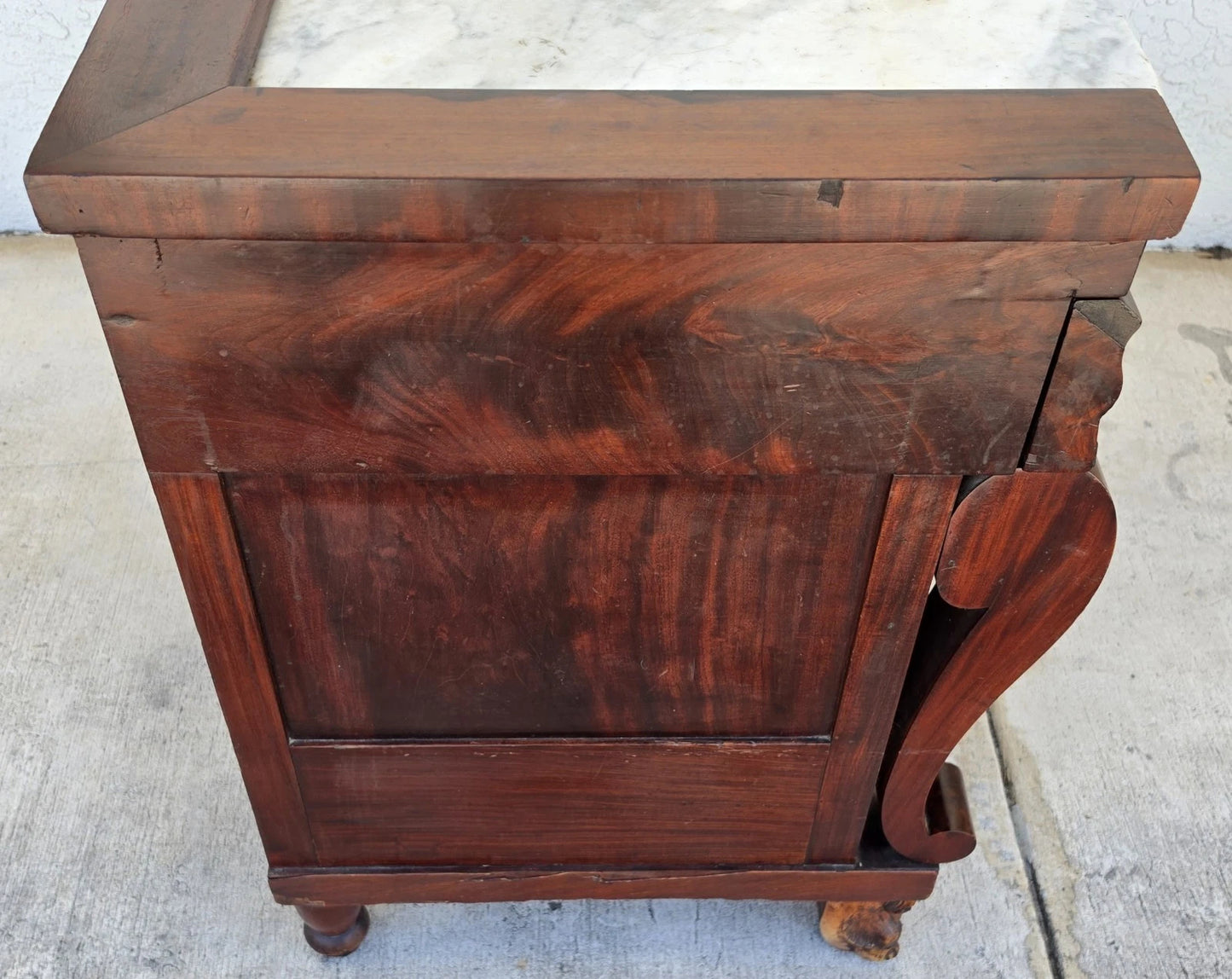 19th Century American Empire Flame Mahogany & Marble Cabinet Side Table