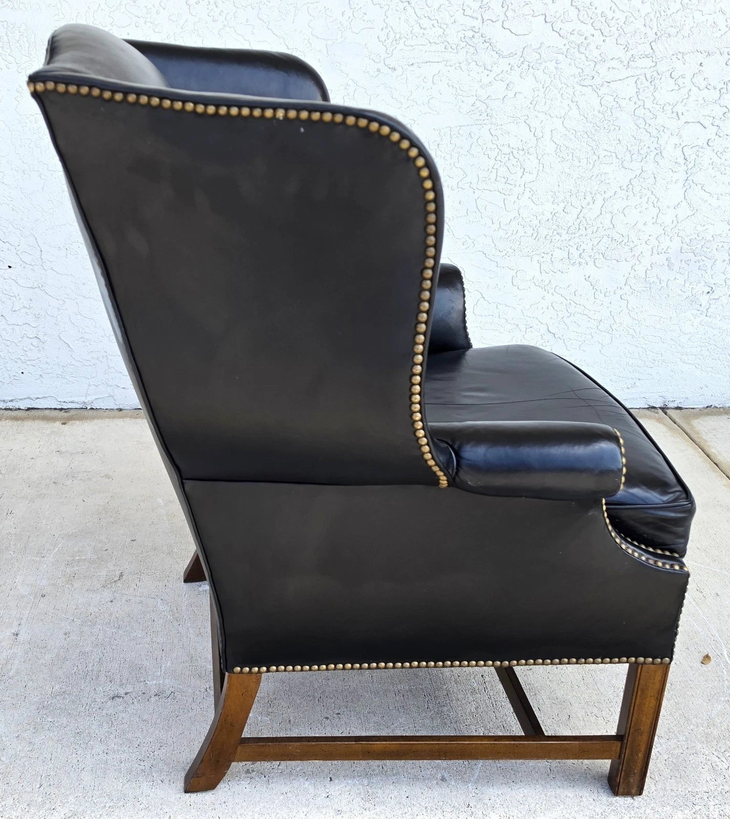 Classic Georgian Chippendale Black Leather Wingback Library Gentlemans Armchair