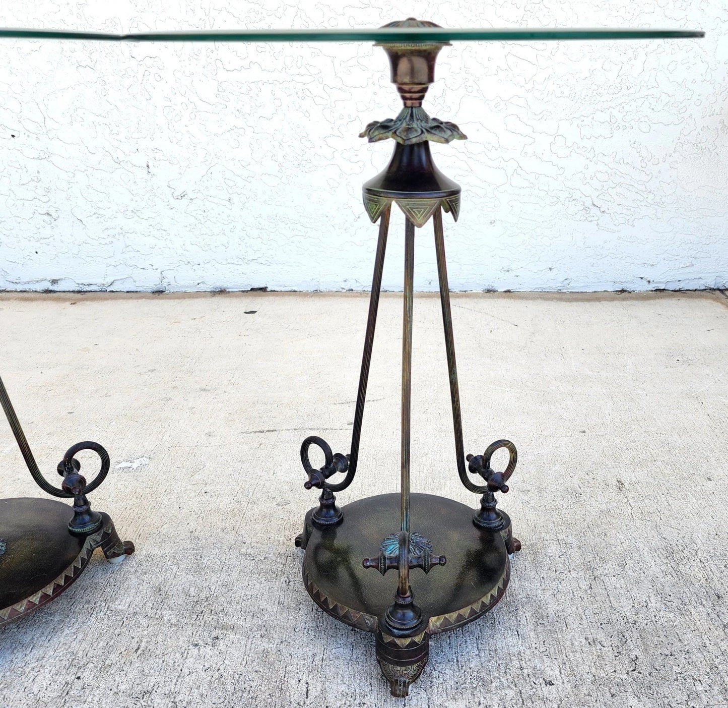 Verdi Gris Bronze Gueridon Tables Pair