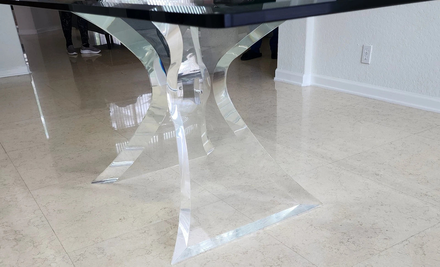Lion in Frost Lucite & Glass Dining Table Signed 1970s