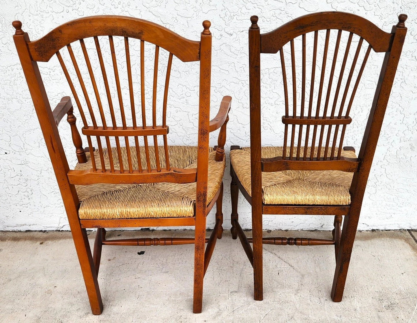 French Country Dining Chairs Rush Seats Wheat Backs with Cushions Set of 8