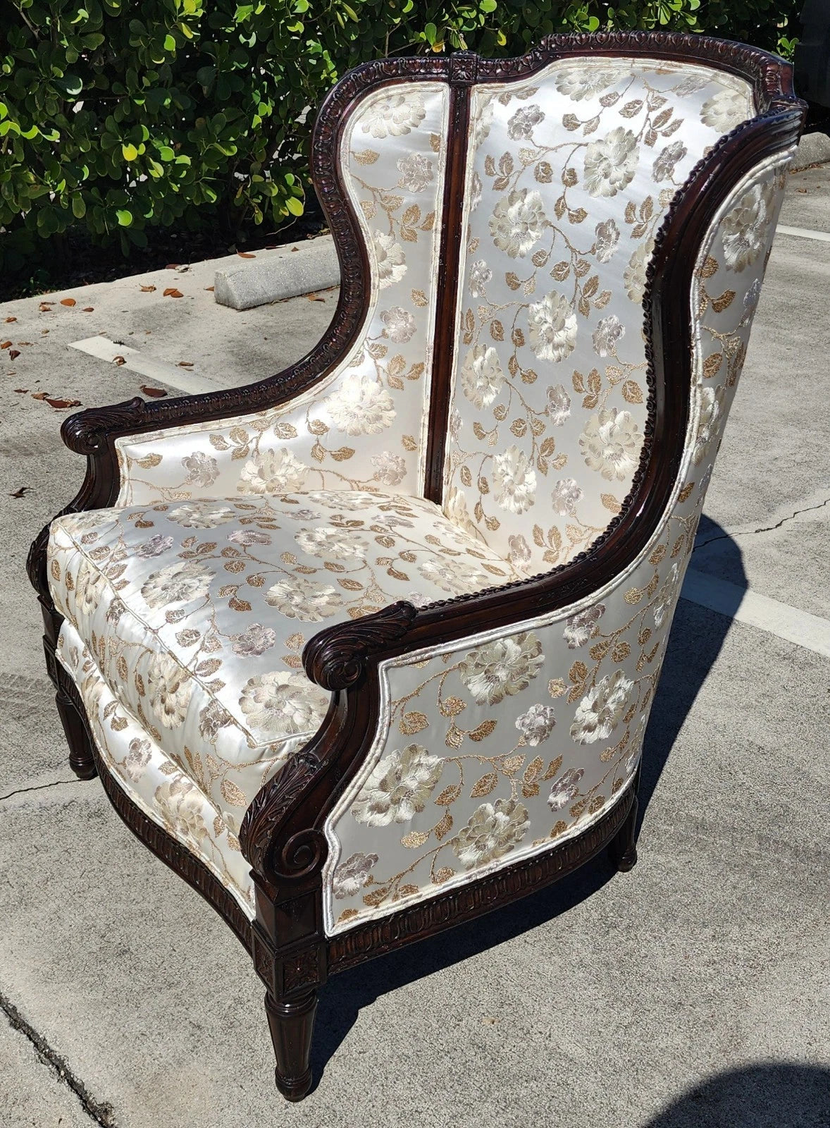 Marge Carson Wingback Chair Embroidered Silk with 7 Pillows