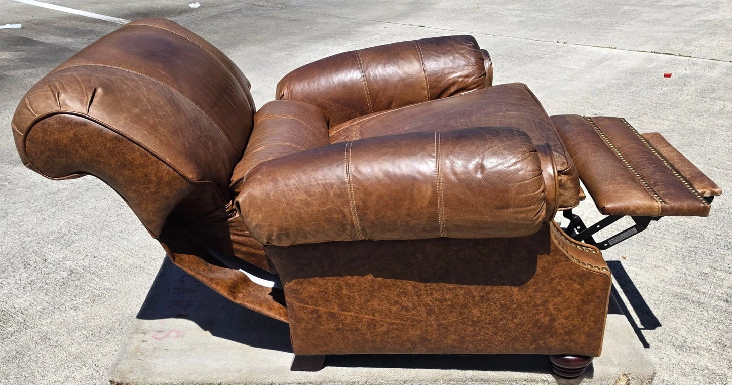 Vintage Barcalounger Saddle Leather Recliner with Continuous Lumbar Support