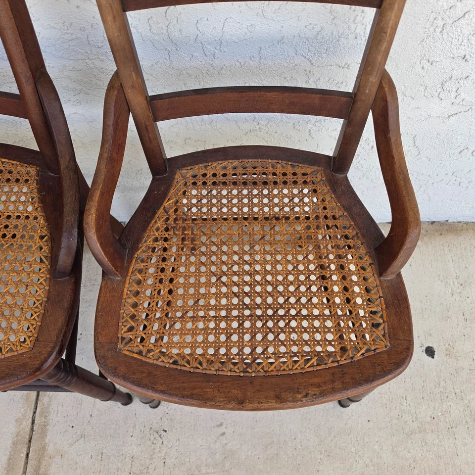 Antique Walnut Victorian Spindle Back Cane Seat Dining Chairs Set of 6