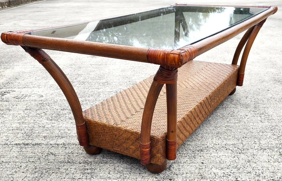 Vintage French Bamboo Wicker Coffee Table