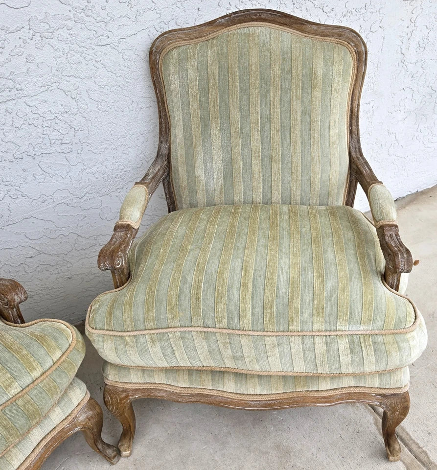 Plush Velvet French Country Fauteuil Armchairs Pair