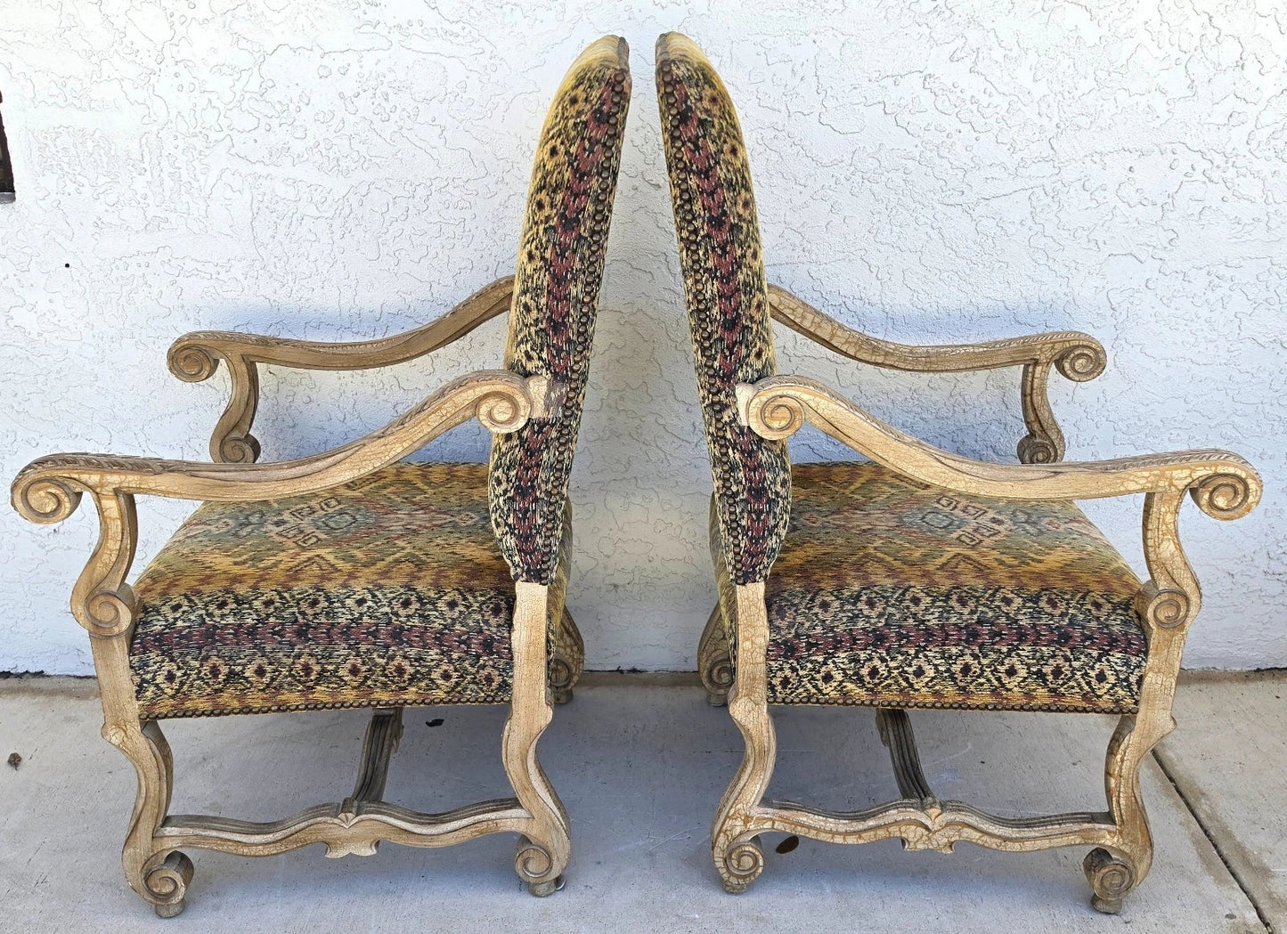 CENTURY FURNITURE French Louis XIII Os de Mouton Armchairs a Pair