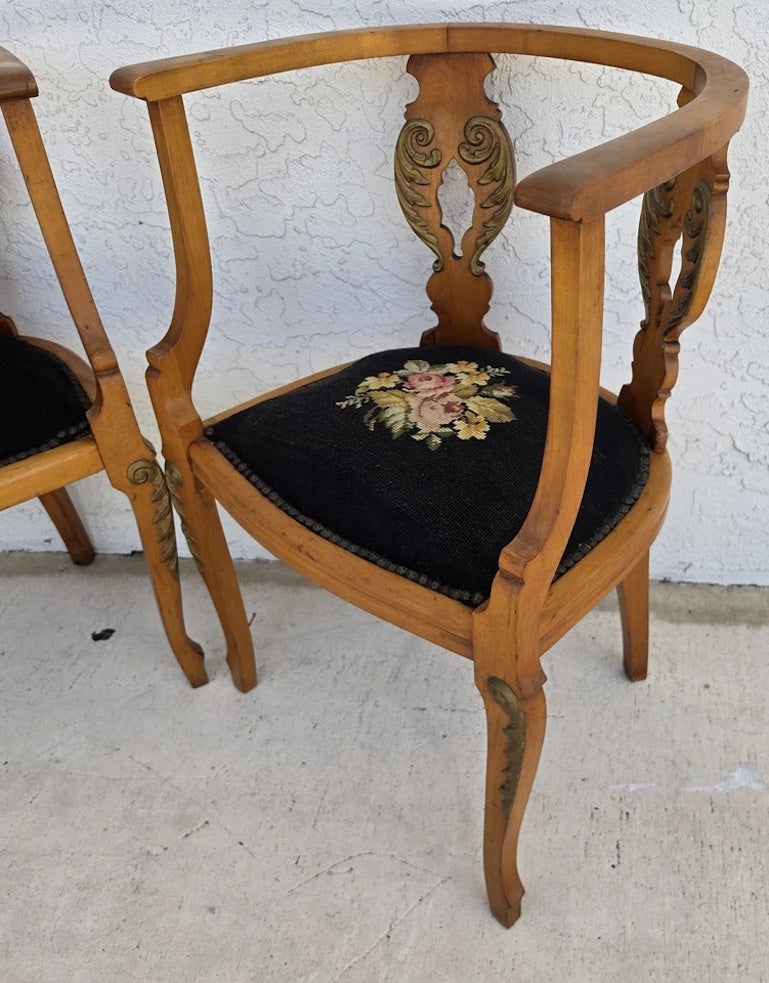 Antique Circa 1900 Victorian Corner Tub Barrel Chairs Set of 2