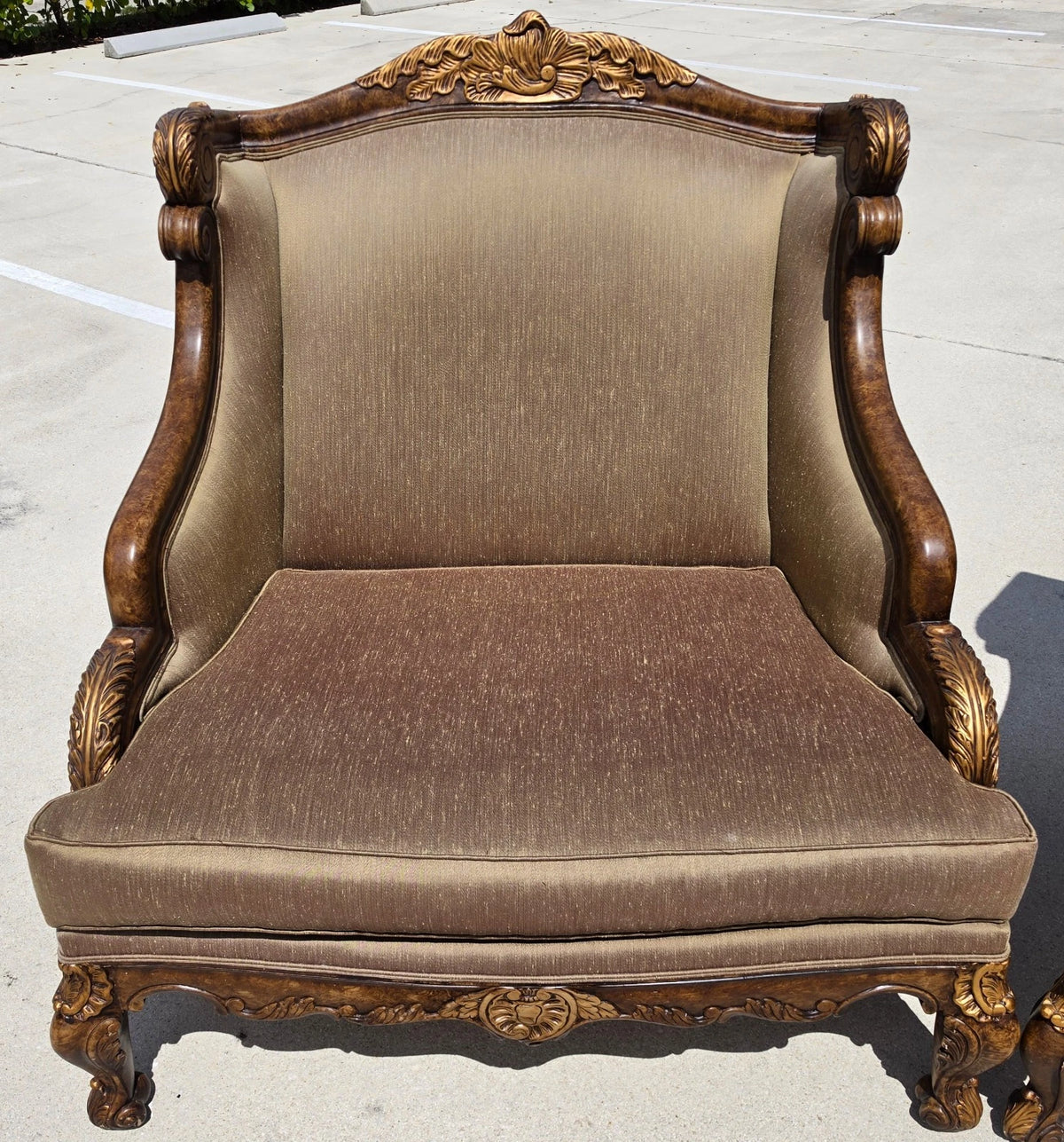 Marge Carson Style French Louis XV Ornate Caved Settees Loveseats Pair