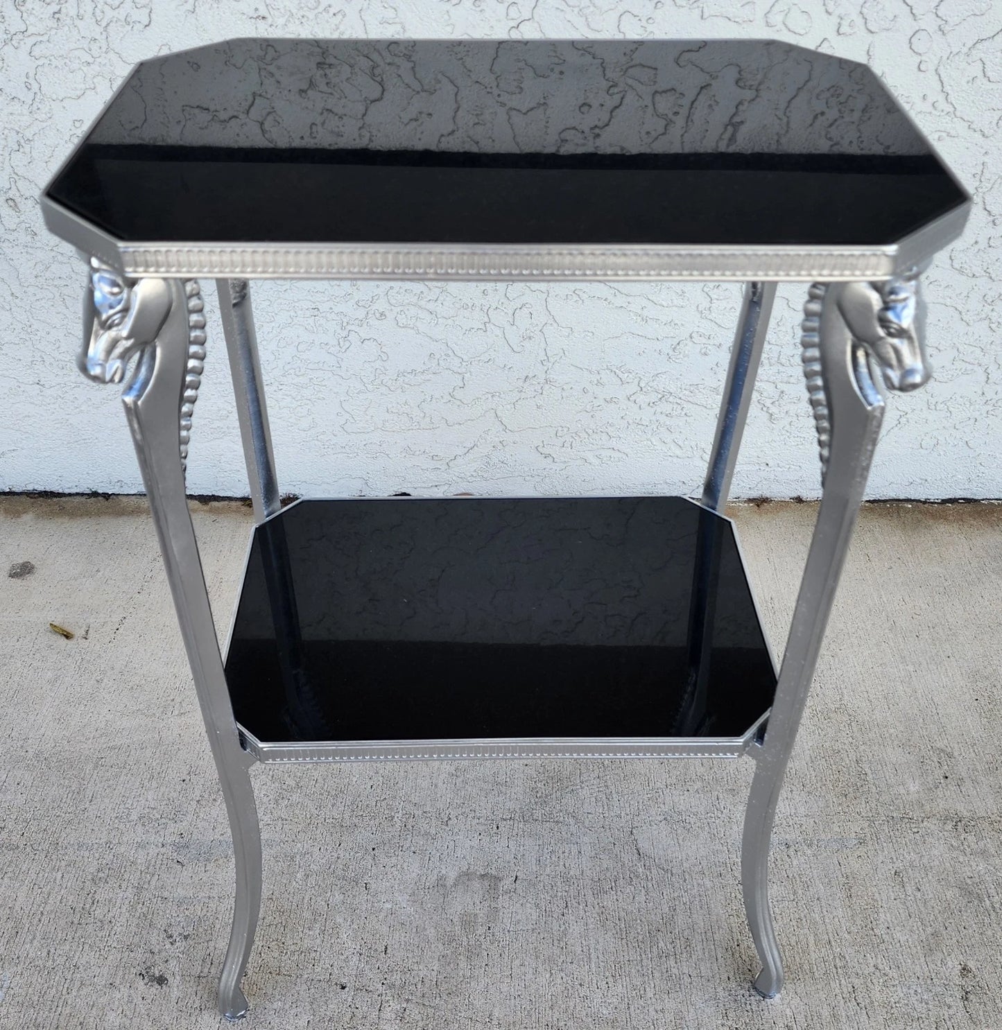 Black Stone and Metal Horse Equine 2 Tier Side Table