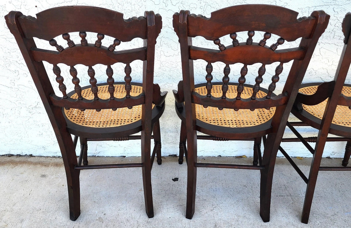 Antique Eastlake Victorian Style Walnut Cane Seat Side Dining Chairs Set of 4