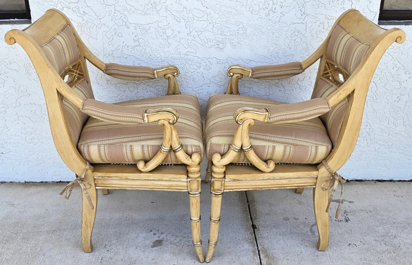 Century Furniture Regency Cane Seat Armchairs Pair