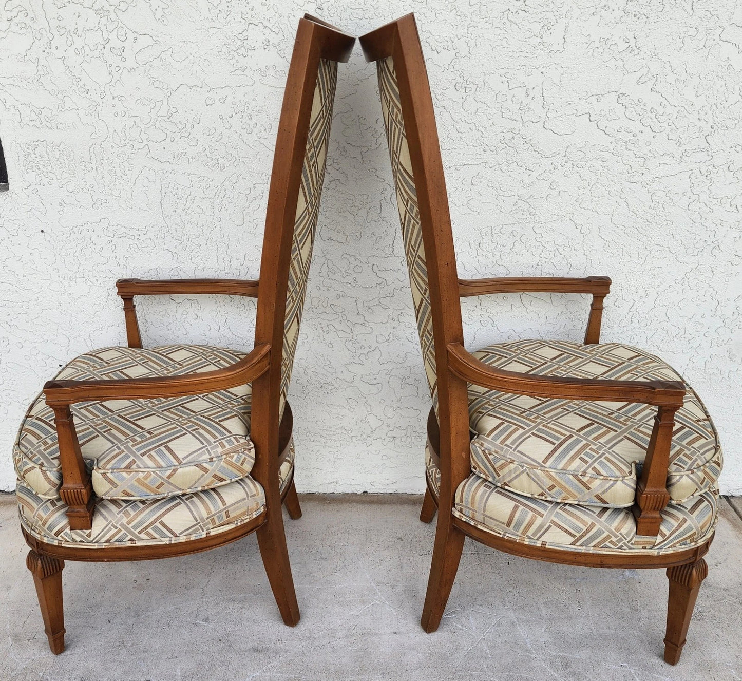 French Louis XVI High Back Accent Dining Chairs Pair