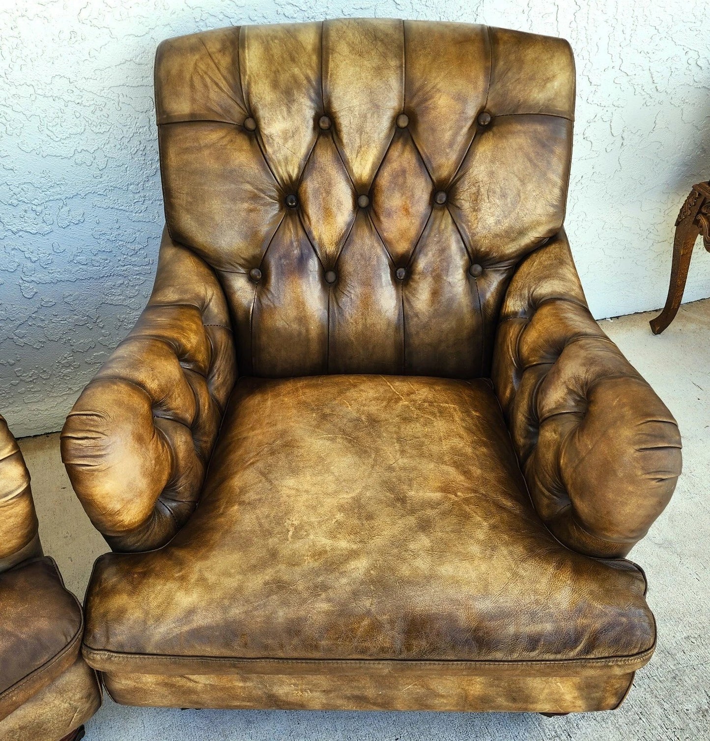 Top Grain Leather Club Chairs Pair