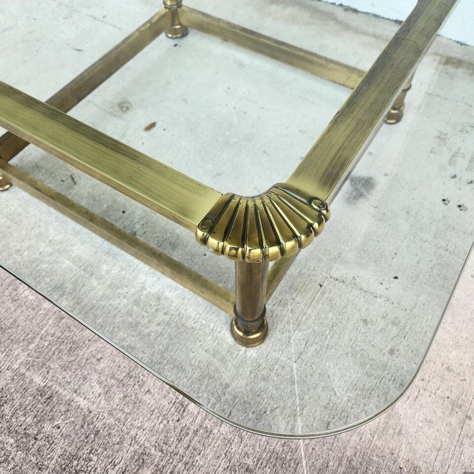 Mastercraft Style Coffee Table Brass Glass 1970s