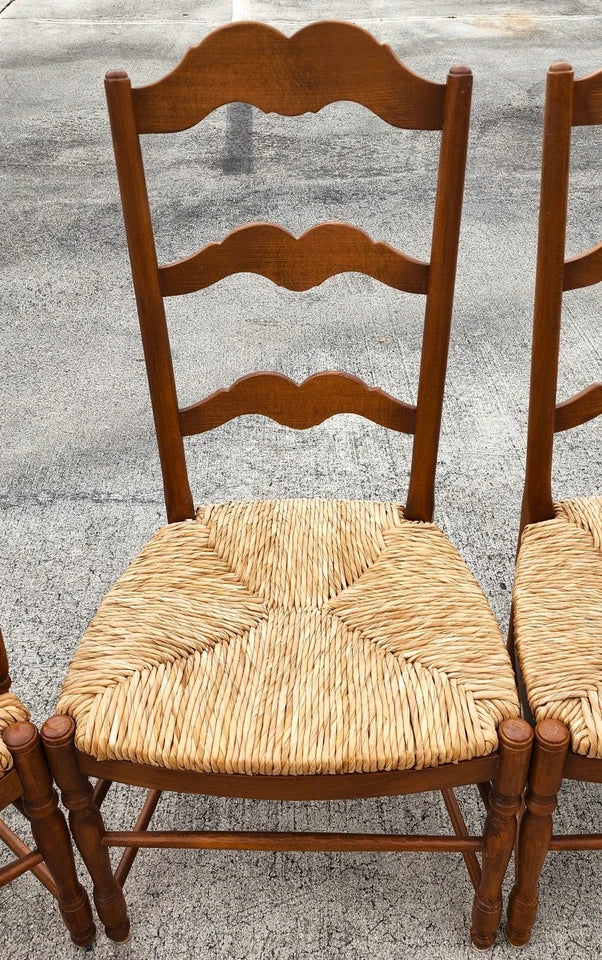 Vintage Ladder Back Rush Seat Dining Chairs Set of 4