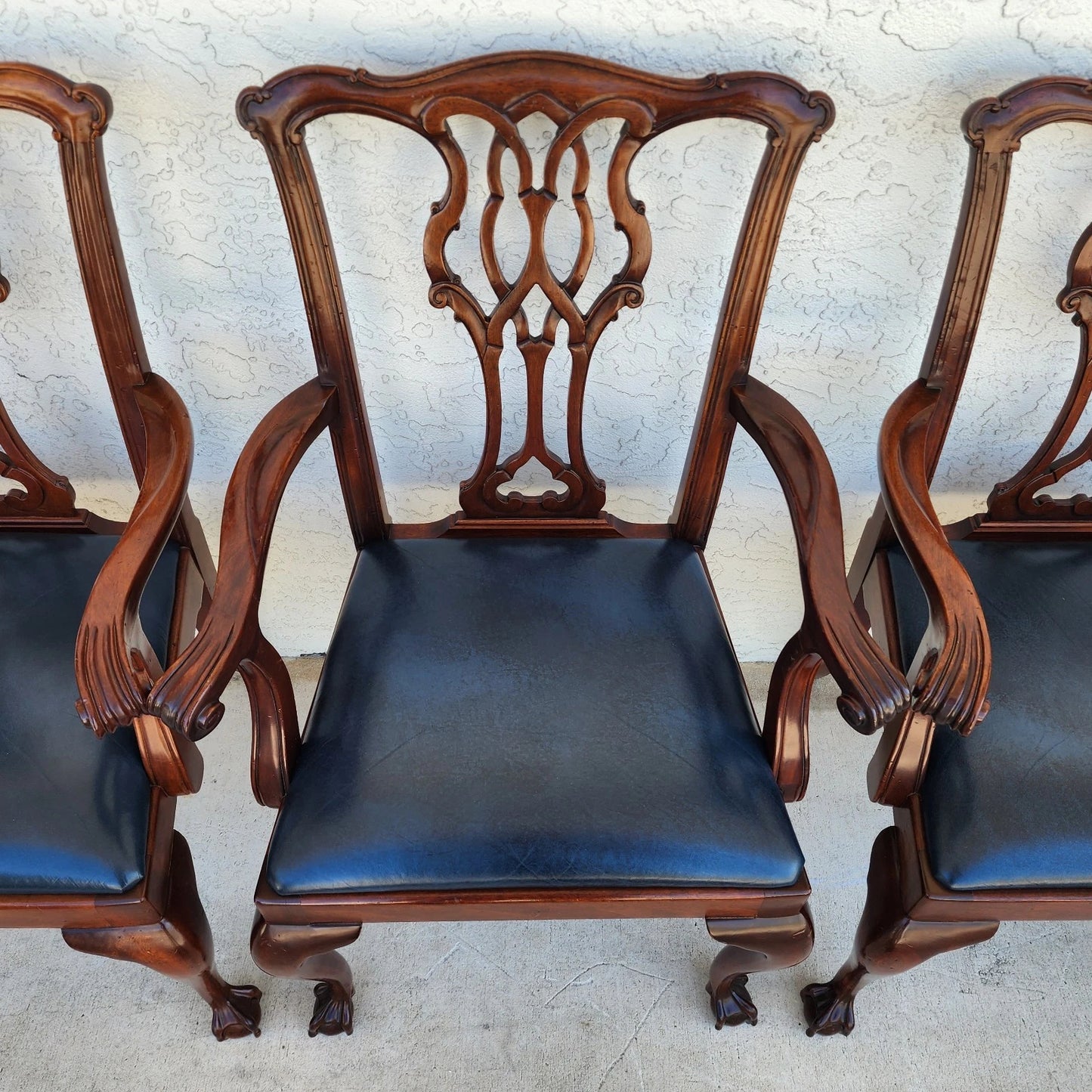 Councill Chippendale Mahogany & Leather Dining Chairs Set of 4