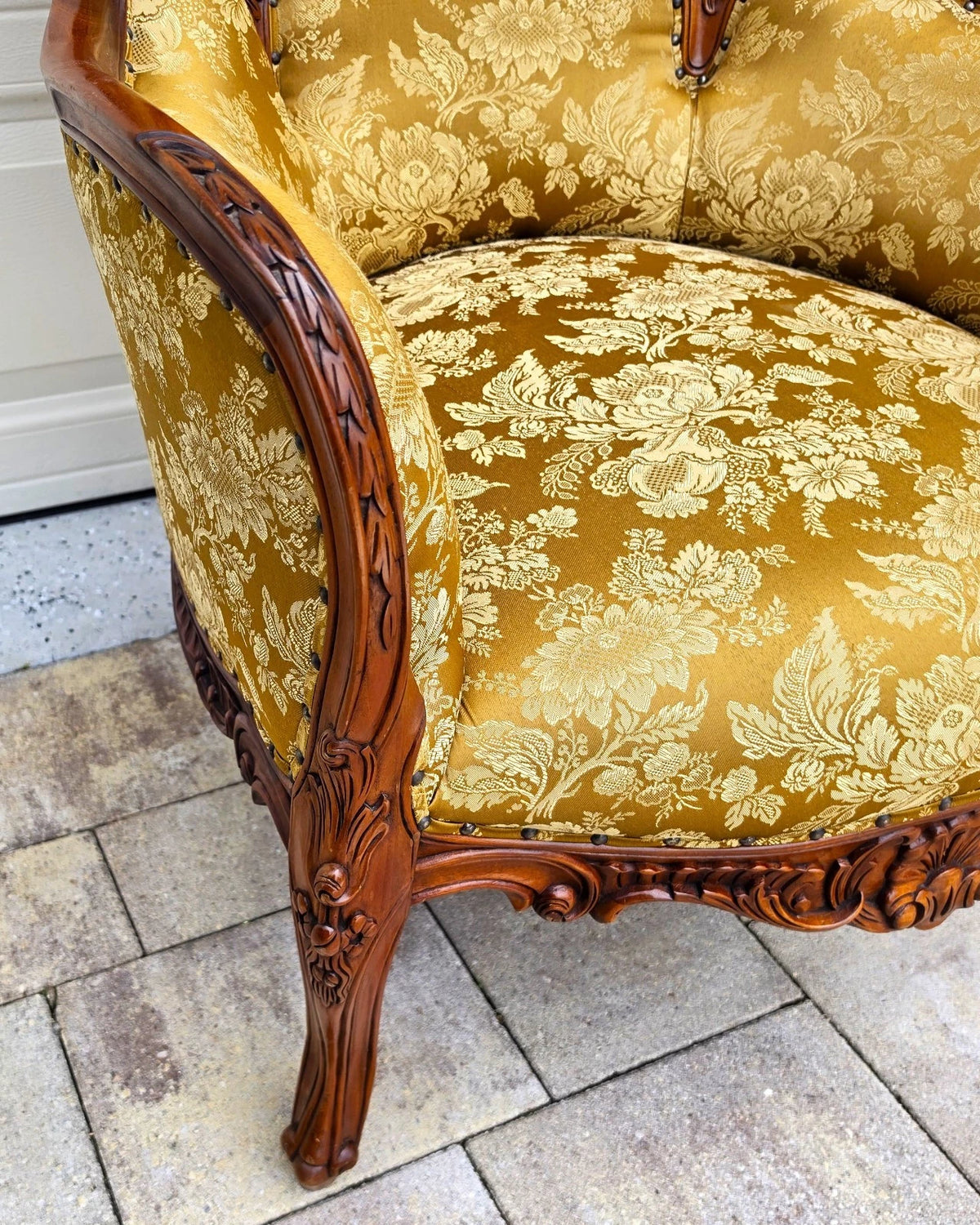 Victorian Rococo Revival Carved Bird Crest Music Room Wingback Armchair