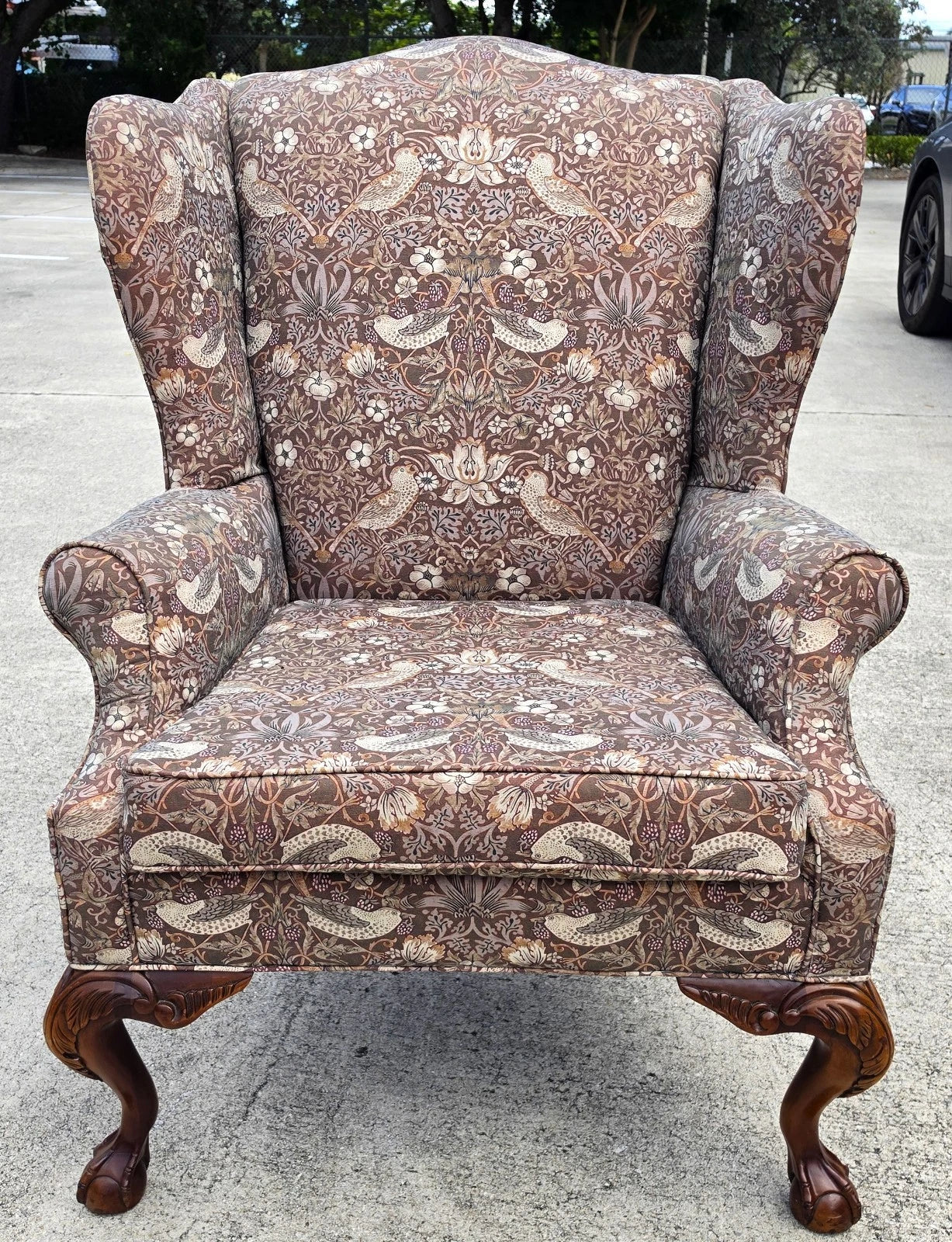 Vintage Hickory Chair Co Wingback William Morris Strawberry Thief Fabric
