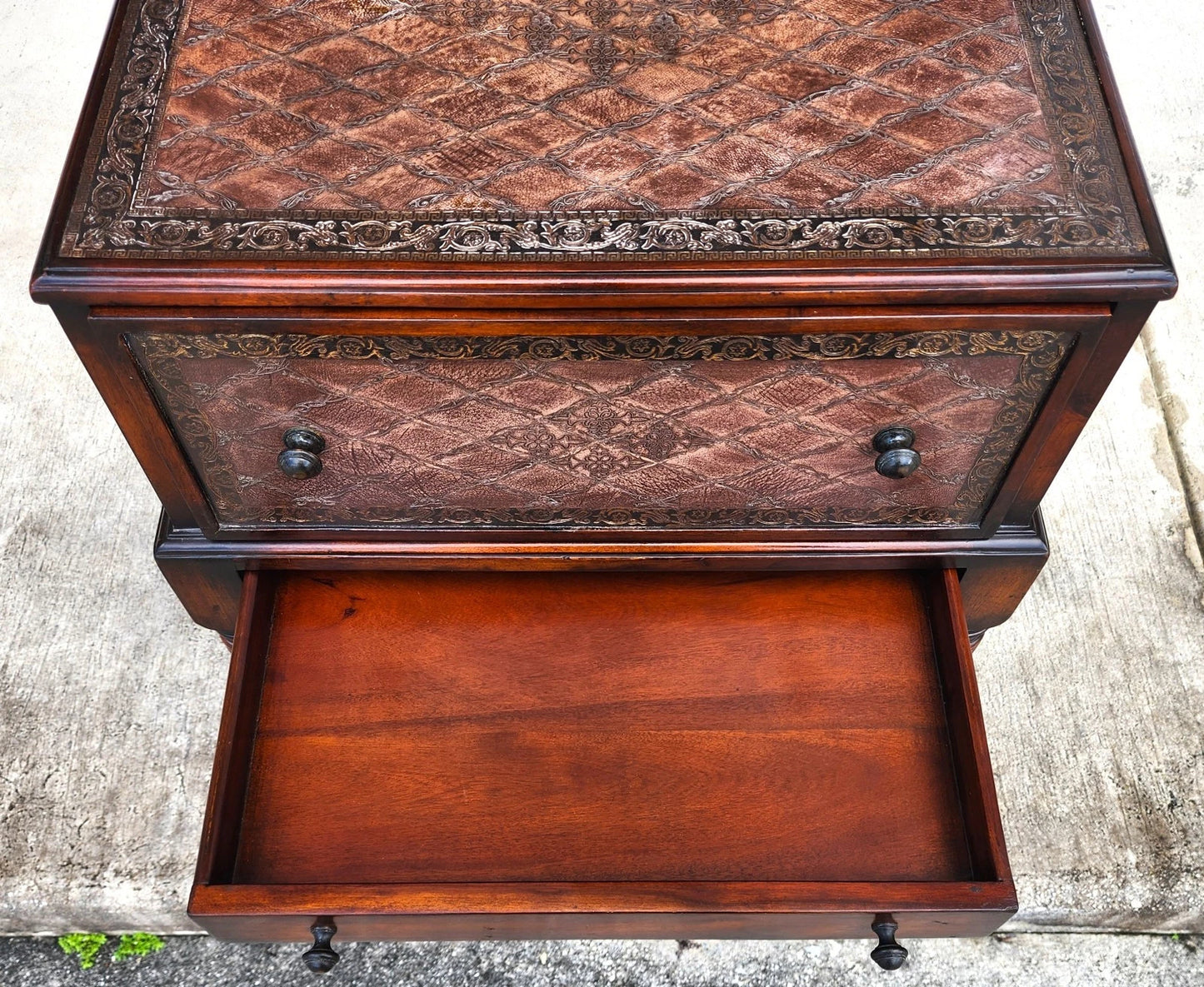 Theodore Alexander Leather Wrapped Side Accent Table