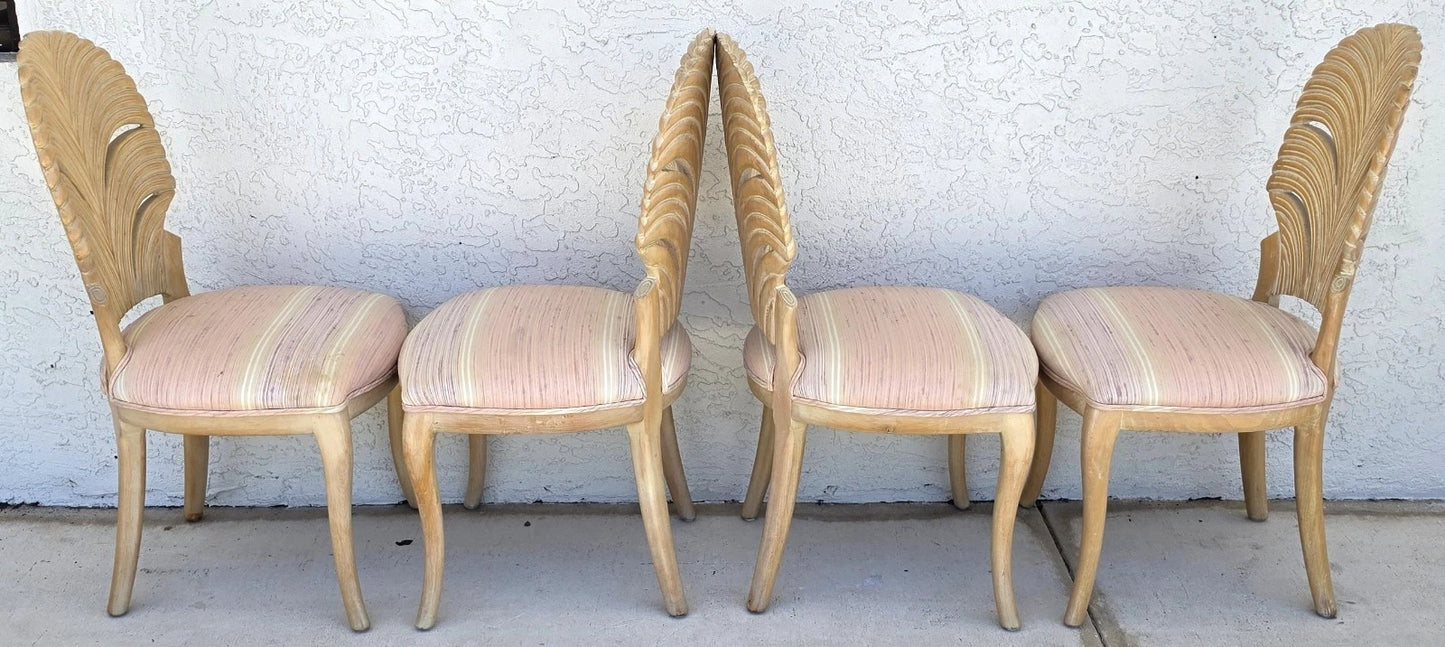 Vintage Venetian Grotto Style Carved Wood Palm Leaf Dining Chairs Set of 4