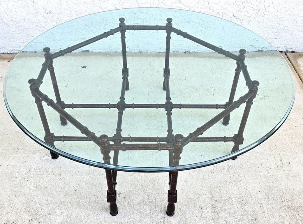 Vintage Baker Style Tortoise Shell Faux Bamboo & Glass Coffee Table